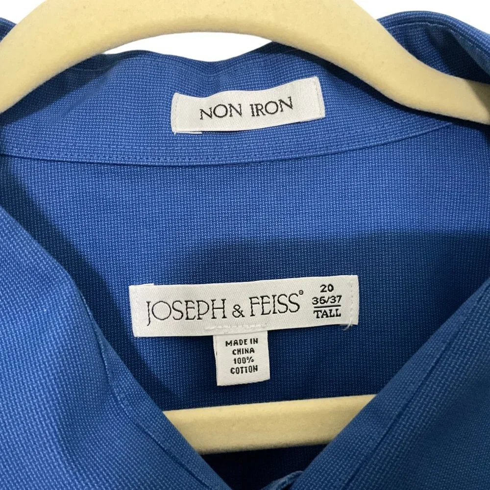 Joseph & Feiss Mens Blue‎ Dress Shirt Button Front Long Sleeve Non Iron Size 20T
